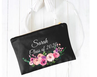 Personalized Makeup Bag with Floral Design, Custom Cosmetic Bag for Best Friend Gift, Bridesmaid Gift.
