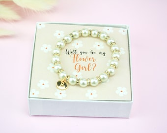 Flower Girl Bracelet - Personalized Bracelet For Flower Girl -Junior Bridesmaid Gift-Pearl Bracelet