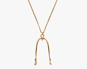 Gold Crow Wishbone Necklace