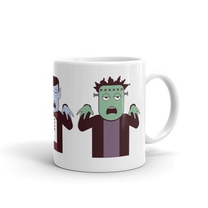 3 Monsters Mug, Ghost Mug, Dracula Mug, Frankenstein Myg, Monster Mug, Coffee Mug, Cartoon Mug, Scary Mug