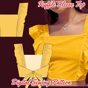 Tie Back Top Sewing Pattern, Ruffle Strap Blouse, ,PDF, XS-4XL, Instant Download Top, Summer, Linen Top Crop Top Template