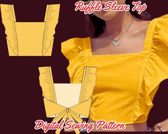 Tie Back Top Sewing Pattern, Ruffle Strap Blouse, ,PDF, XS-4XL, Instant Download Top, Summer, Linen Top Crop Top Template