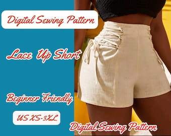 Lace-Up High Waist Shorts Sewing Pattern, Wide-Leg, XS-XL (PDF)