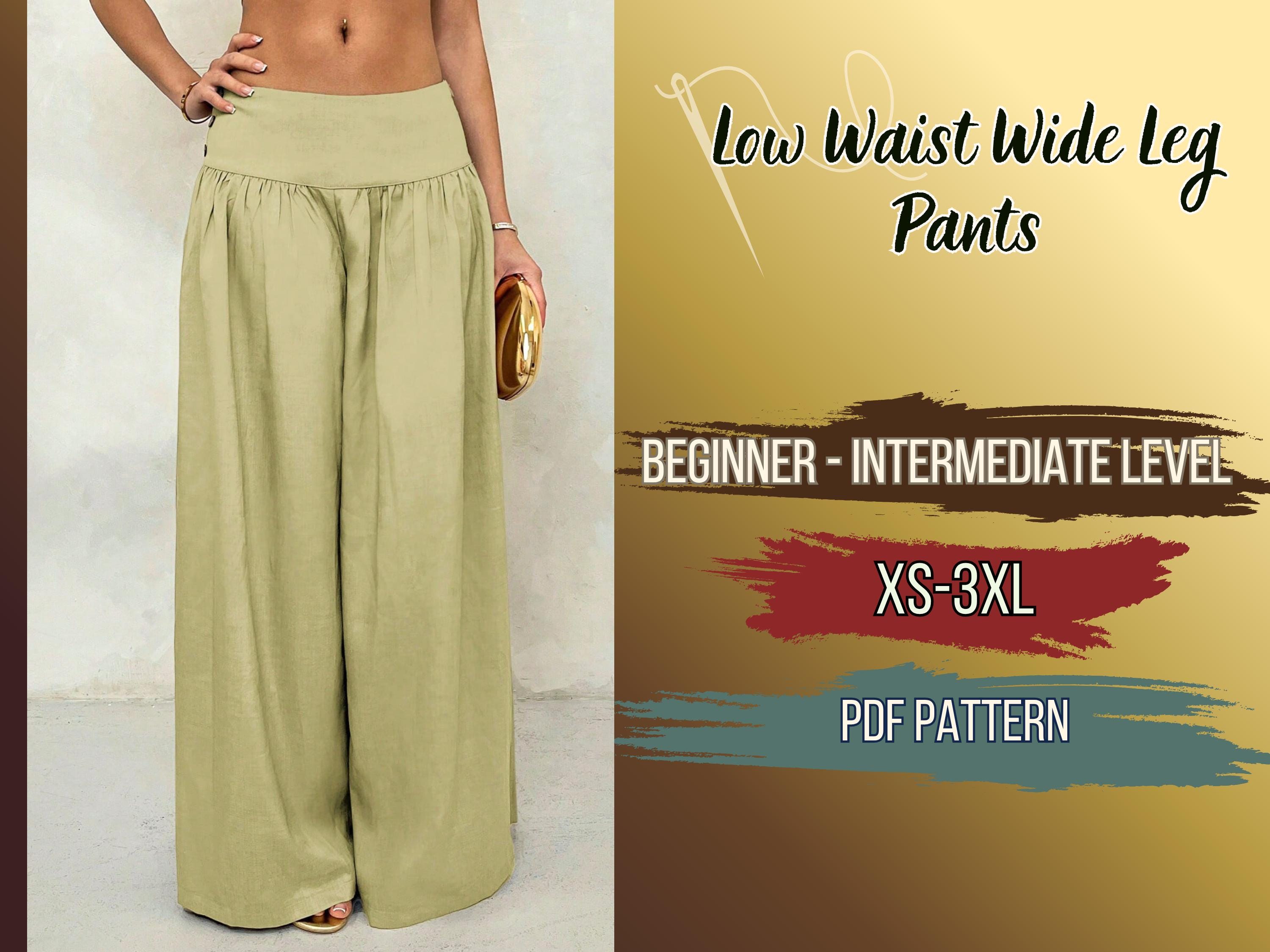 Low Waist Wide Leg Pants Pattern, Flowy Casual Trouser, PDF , XS