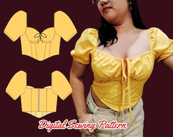 Bustier Crop Top Sewing Pattern: Ruched Sweetheart Blouse, Zipper on Back, Corset Style Pattern,  Teen DIY Outfit (PDF Template XS-4XL)