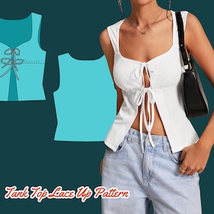 Mönster för ärmlös blus, knytband framtill, PDF-mall XS-4XL, Trendig topp, öppen framtill