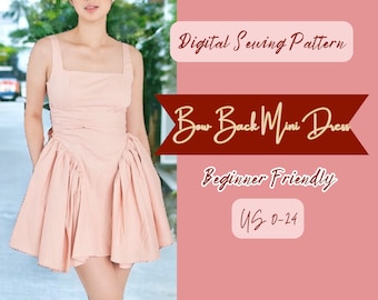 Flare Dress Sewing Pattern: Cottagecore Prom Dress with Godet, Backless, Mini Midi, Side Skirt, Flare skirt Pattern (PDF 0-24)