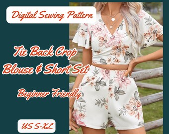 blouse sewing pattern, butterfly sleeve, Short pattern, Woman terno, Beginner Template, Elastic PDF XS-XL