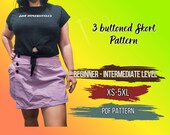 Skort Pattern, Buttoned Short Pants with Skirt, XS-5XL, Woman, Teenage Elastic Waistband, PDF File