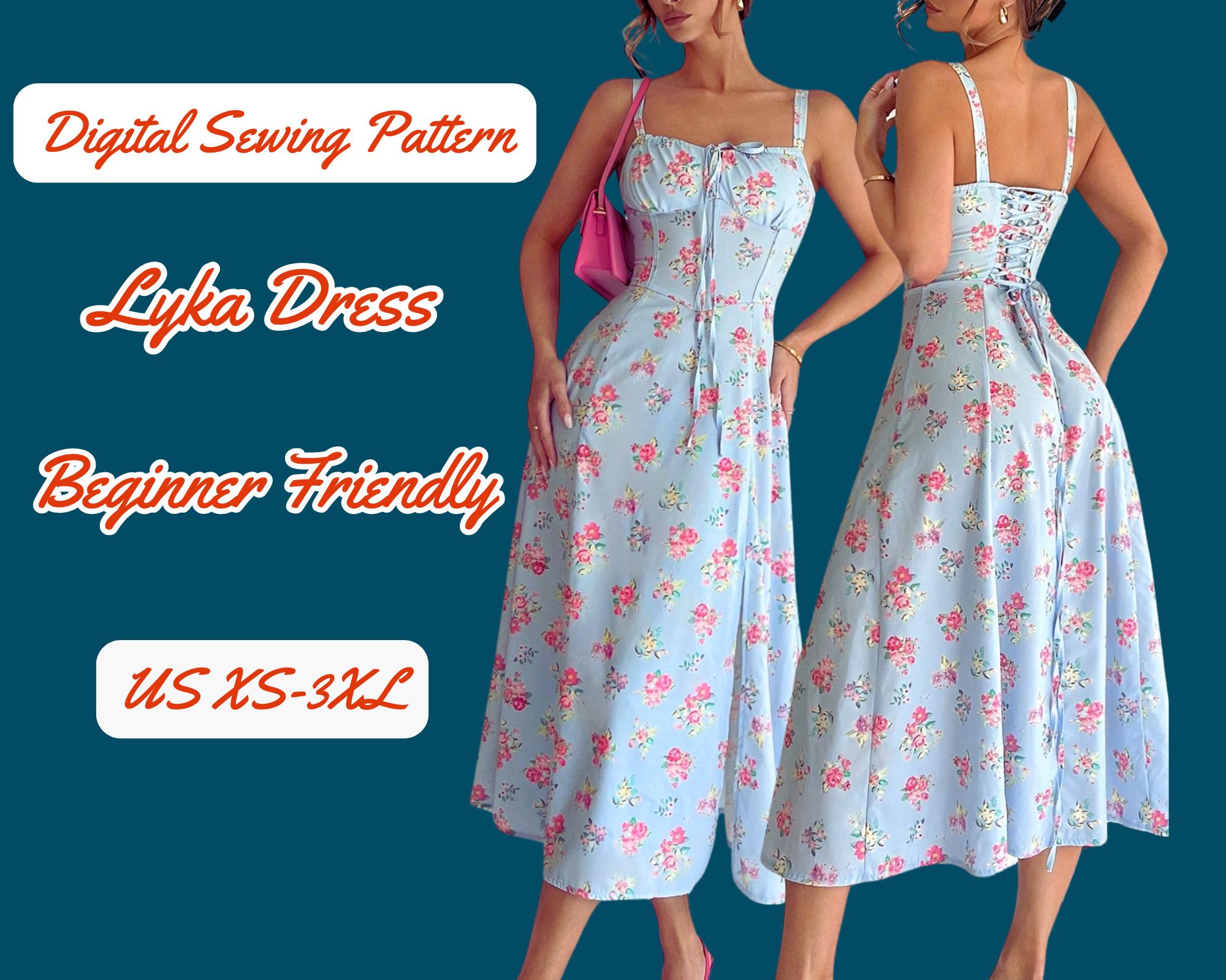Corset Midi Dress Sewing Pattern: Flare Skirt, Side Slit (PDF Pattern XS-3XL)