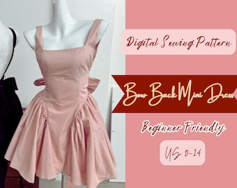 Flare Dress Sewing Pattern: Cottagecore Prom Dress with Godet, Backless, Mini Midi, Side Skirt, Flare skirt Pattern (PDF 0-24)