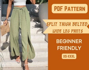 Wrap Pants Pattern Wide Leg Pants Split Thigh Sewing Digital Xs-XXXL Palazzo Pants