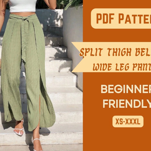 Wrap Pants Pattern Wide Leg Pants Split Thigh Sewing Digital Xs-XXXL Palazzo Pants