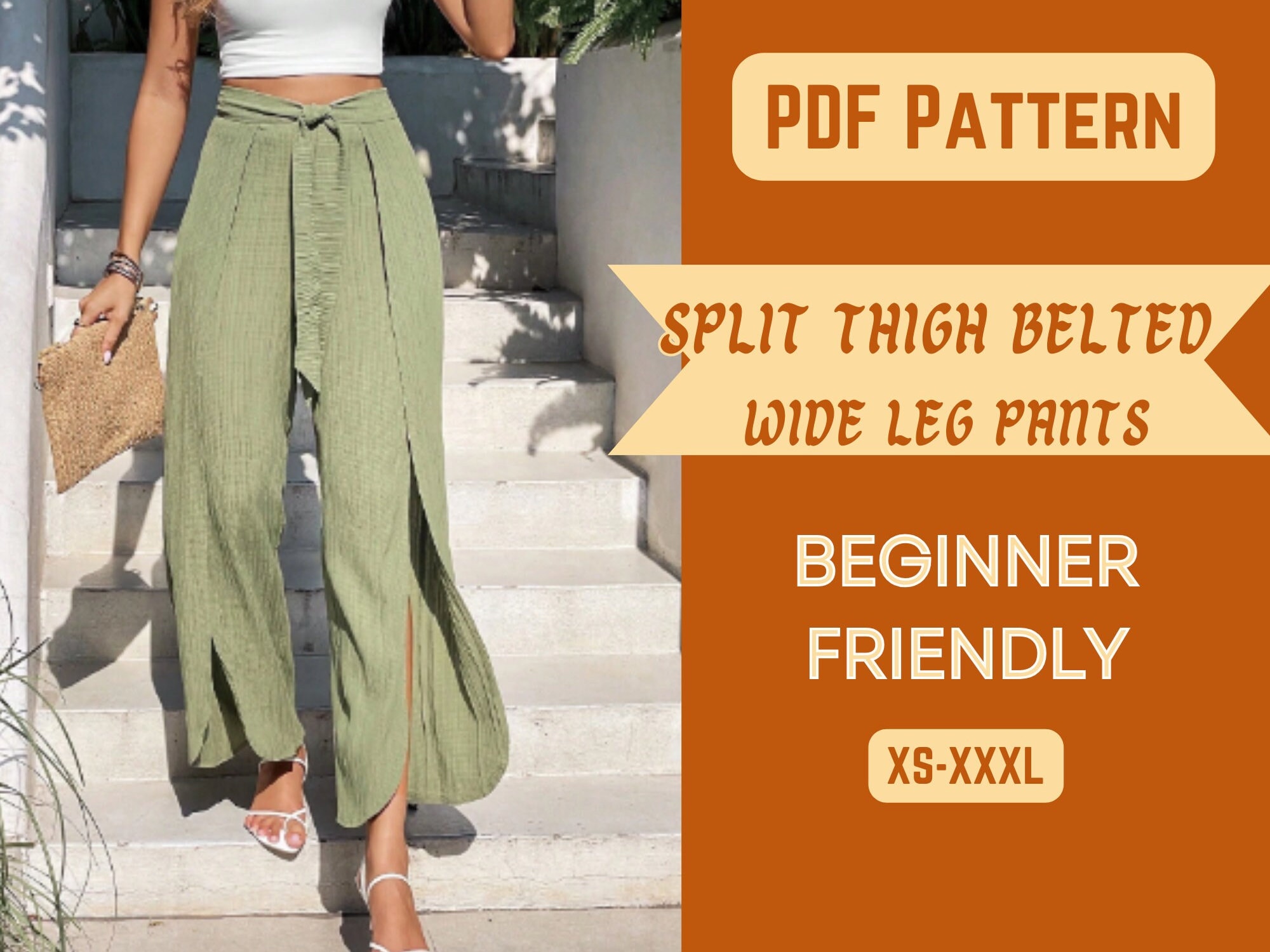 Wrap Pants Pattern Wide Leg Pants Split Thigh Sewing Digital Wrap Pants Pattern Wide Leg Pants Split Thigh Sewing Digital