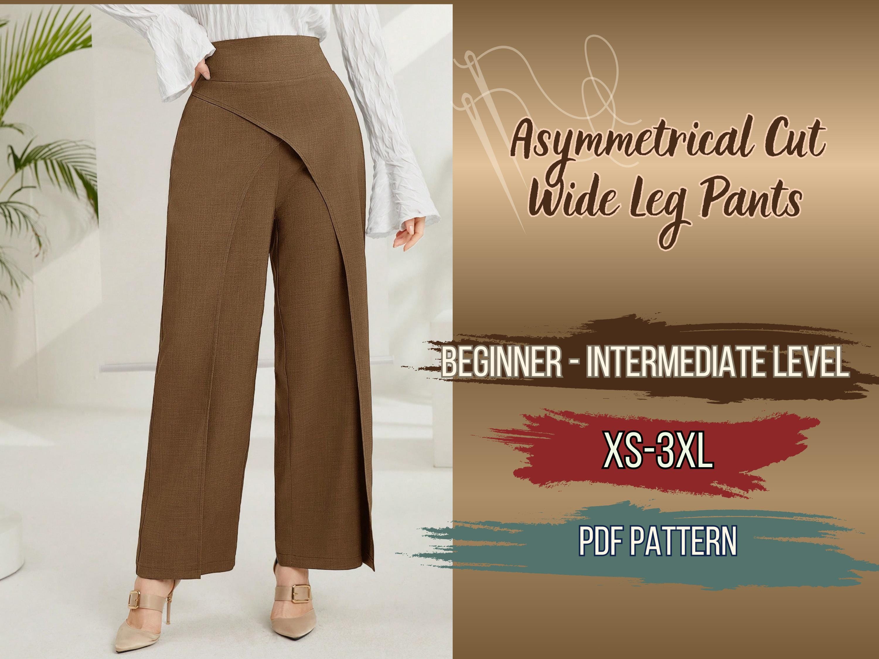 Wrap Pants Sewing Pattern, Asymmetrical Cut Wide Leg, PDF Template