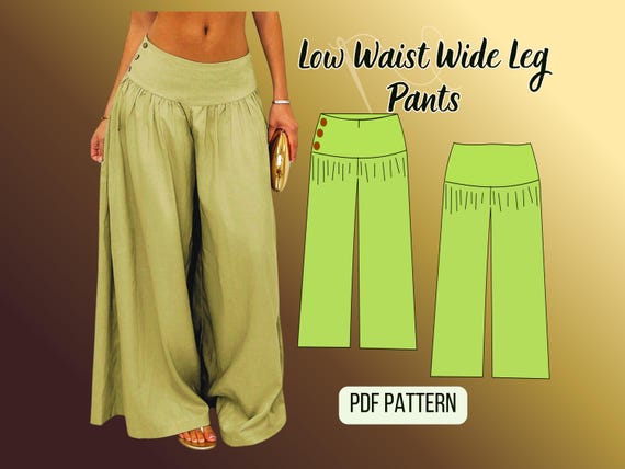 スラックス FLOWWE PATTERN WIDE PANTS Low Waist Wide Leg Pants Pattern, Flowy Casual Trouser, PDF , XS