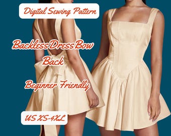 Backless Bow Dress Pattern: High Waist Corset, XS-4XL, Party, Graduation Festival Dress Template (PDF Pattern)