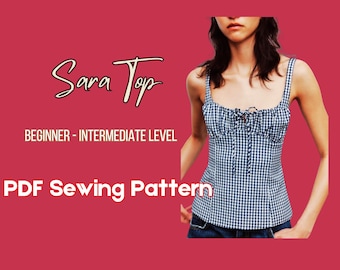 Sleeveless Blouse Sewing Pattern, Teen Top, XS-4XL, Downloadable Pattern, Easy to sew, Lady's Tie front, Casual Tank top