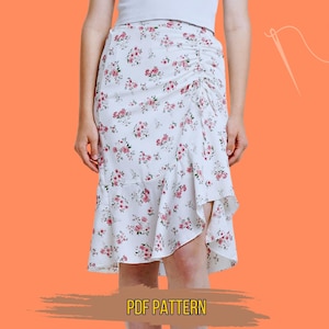 Skirt Sewing Pattern, PDF Template,Ruffle Hem, Drawstring Side,Elastic Back A-line Pattern, XS-4XL
