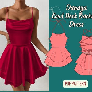 Rückenfreies Kleid Schnittmuster, Krawatte am Rücken, Party, Geburtstagskleid, XS-4XL, Lagenrock, Mini Länge, Wasserfallausschnitt