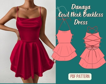 Backless Dress Sewing Pattern: Tie Back, Layered Skirt, Festival, Birthday Party Dress Pattern,  XS-4XL (A4/A0 Printable Pattern)