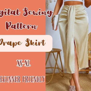 Può includere: Modello di cucito digitale per una gonna drappeggiata. Il modello è adatto ai principianti ed è disponibile nelle taglie XS-XL.