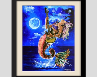 Fantasy Mermaid Art Print  Nautical Siren Mermaids Ocean Beach House Wall Art Rock and Roll Goddess of the Sea Whimsical