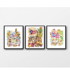 Puerto Rico wall art Set of 3 Cultura Puerto Rican Flag Puerto Rico Home Decor art print Boricua art Puerto Rican art gift Jibaro Taino Art