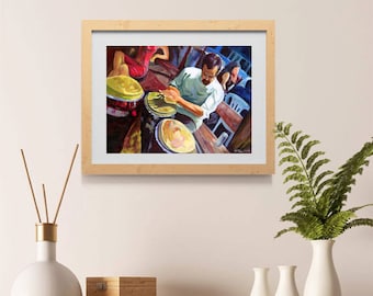 Puerto Rico Art Hispanic Heritage AfroCentric Decor Conga Rhythmic Vibe Latin Pride Latino Artist Conga Drummer Art Conga Drummer Art Print