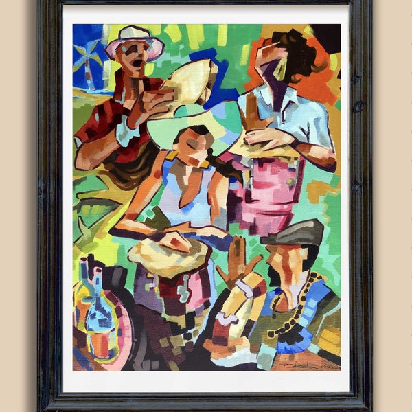 Puerto Rico wall Art Colorful Art Caribbean Art Latina art Afro Boricua Latino Art Abstract art piece Las Congueras Art Print by Obed Gomez