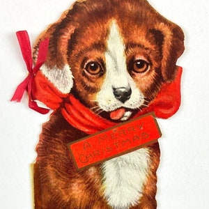 Antique 1920s Puppy Christmas Story Book Card Santa&#39;s Dog Spot
