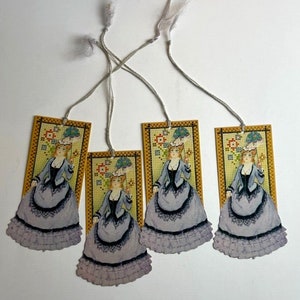 Antique Bridge Tally Cards Set of 4 Blank Victorian Lady in Blue Dress