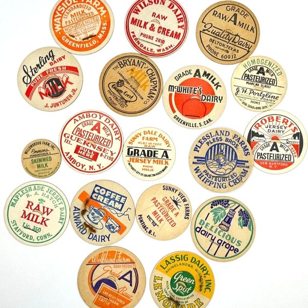 Vt Milk Bottle Caps Dairy Farms Lot of 18 Lassig Wayside Sterling McWhite's