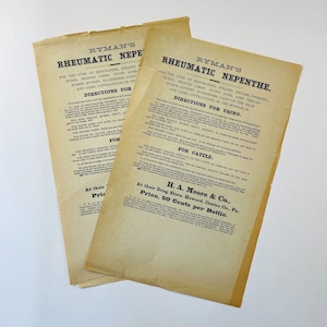 2 1900s Ryman&#39;s Rheumatic Quack Medicine Ad H A Moore & Co Howard, Centre Co, PA