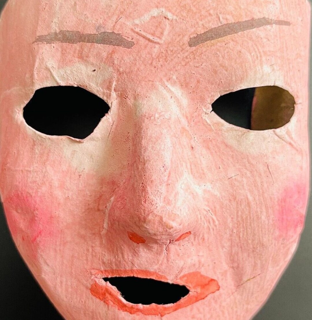 Vintage Halloween Mask Pink Handmade Childs Made From Paper Etsy