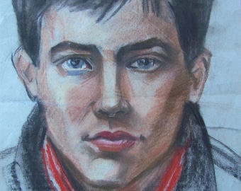 Man portrait,Vintage Male Portrait Drawing,Young Male portrait,Vintage portrait,Portrait painting,