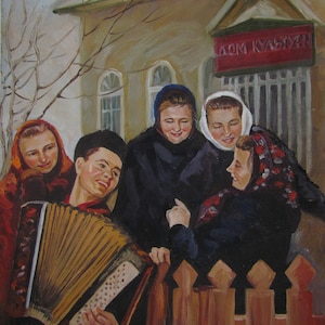Pintura de acordeonista, Retrato de mujer, Retrato de hombre, Pintura de personas, Acordeonista, Realismo socialista