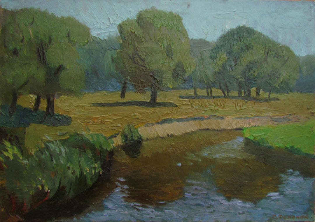 Cardboard Rivers Rivers Summer River Oil Painting on Cardboard, Waterscape Art, Nature Painting ...