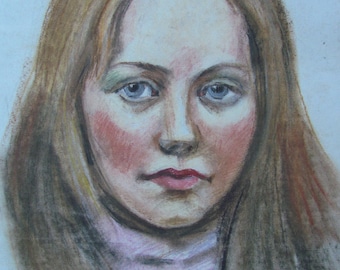 Retrato femenino, Retrato de mujer pastel, Pintura femenina, Pintura de retrato soviético, Pintura de retrato en pastel, Arte de pared de mujer