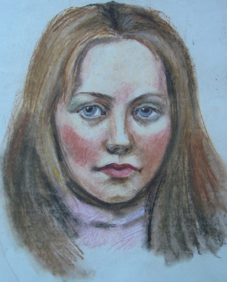 Female portrait, Woman portrait pastel, Female painting, Soviet portrait painting, Pastel portrait painting, Woman wall art image 1