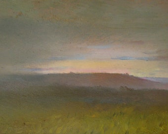 Abendsonnenuntergang, Abendgemälde, Sonnenuntergangsgemälde, Himmelsgemälde, Sonnenuntergangshimmel, ukrainische Malerei, Sommerlandschaft, Horizontkunst