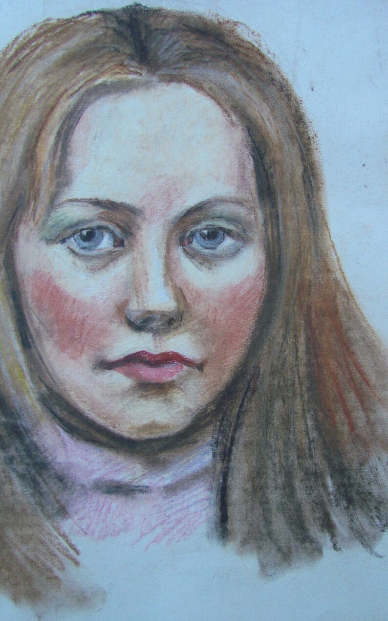 Female portrait, Woman portrait pastel, Female painting, Soviet portrait painting, Pastel portrait painting, Woman wall art image 7