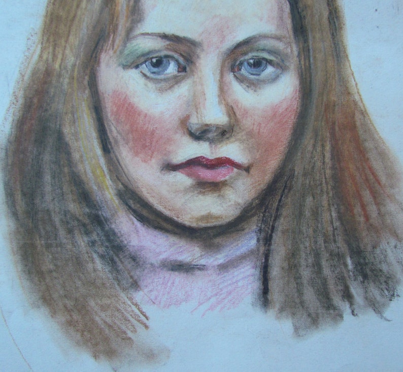 Female portrait, Woman portrait pastel, Female painting, Soviet portrait painting, Pastel portrait painting, Woman wall art image 8