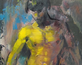 Abstraktes Gemälde eines nackten Mannes, männlicher nackter Mann, nackte Männerkunst, nacktes Ölgemälde, nackter Männerkörper, männlicher Torso, Figurenölgemälde, Geschenke für ihn