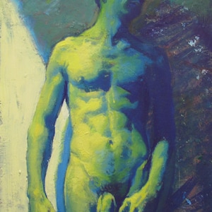Naked male art,Nude male painting ,Young man,Male figure art,Male nude,Brunette portrait,Man on the move