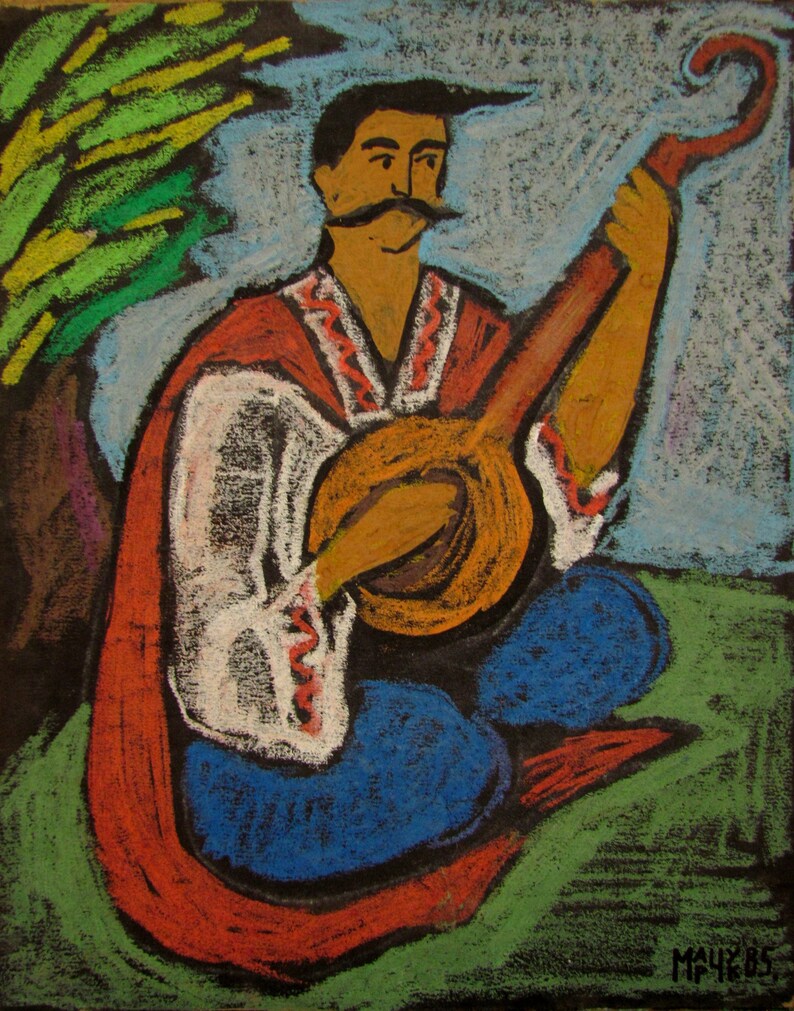 Cossack Mamai Cossack painting Bandura art,Ukrainian national costumes Ukrainian cossack Cossack and bandura Ukrainian art
