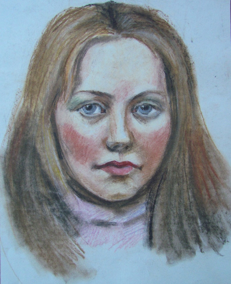 Female portrait, Woman portrait pastel, Female painting, Soviet portrait painting, Pastel portrait painting, Woman wall art image 3