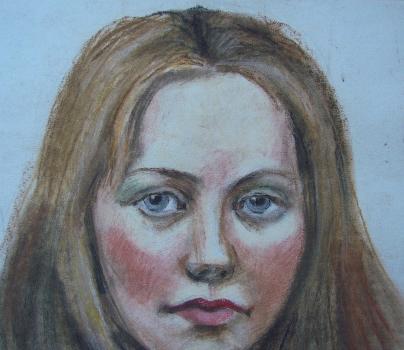 Female portrait, Woman portrait pastel, Female painting, Soviet portrait painting, Pastel portrait painting, Woman wall art image 5