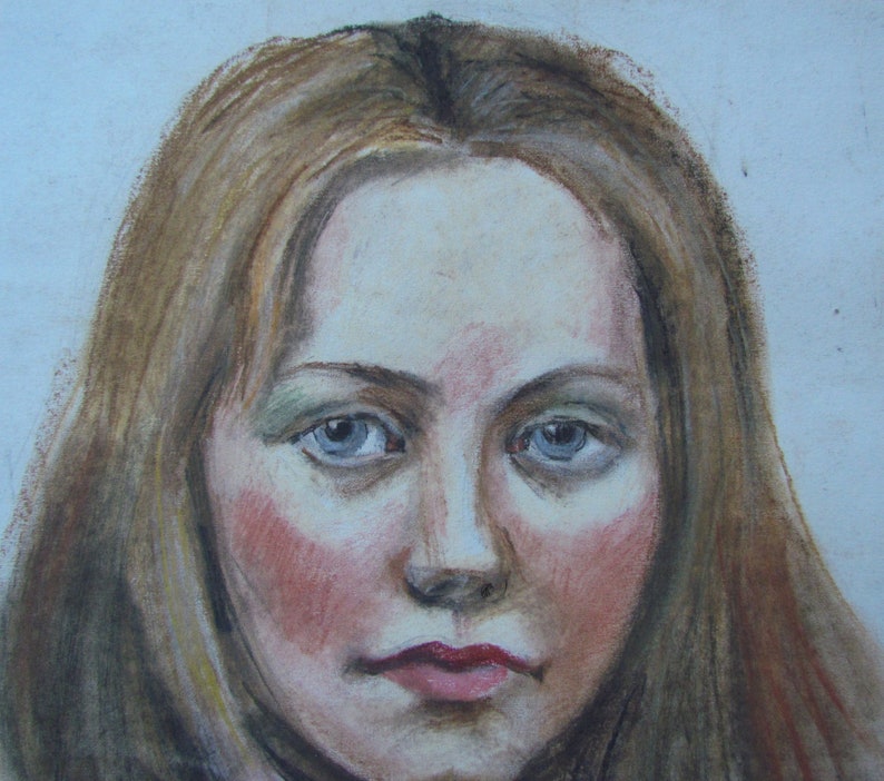 Female portrait, Woman portrait pastel, Female painting, Soviet portrait painting, Pastel portrait painting, Woman wall art image 6