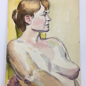 Original 9&quot; X 12” Figure Study Watercolor by 1950’s Illustrator R. Schwartz